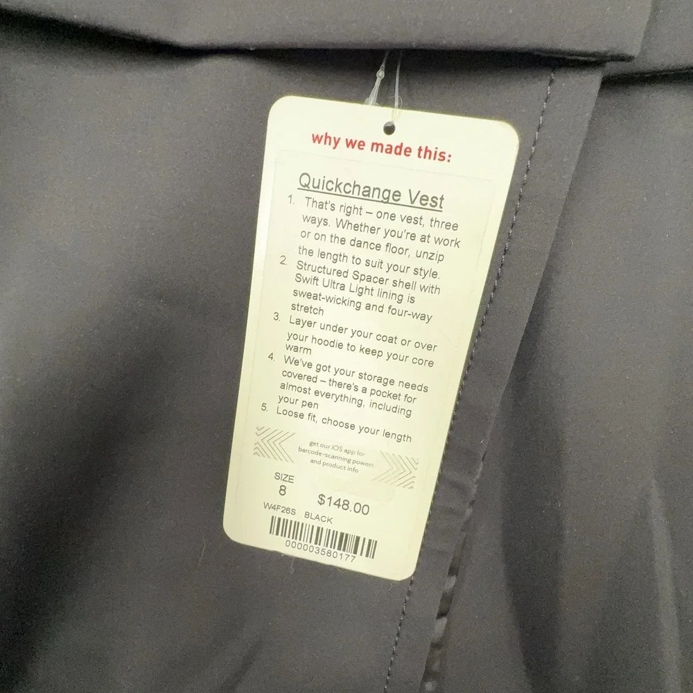 Lululemon Athletica Quickchange Vest Womens 8 Black Long Softshell Pockets